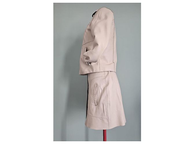 Autre Marque Set Giacca e Gonna in Pelle Beige - vista 4