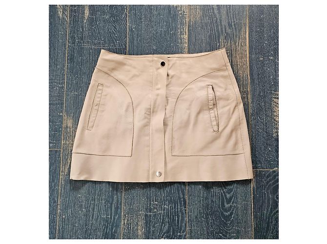 Autre Marque Set Giacca e Gonna in Pelle Beige - vista 5