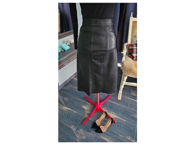 Falda midi de cuero negra con botones Vanessa Seward para La Redoute Collections Negro - vista 2