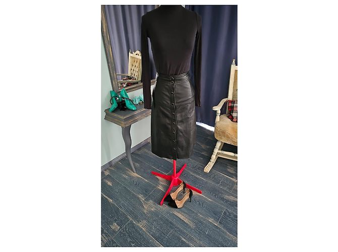 Falda midi de cuero negra con botones Vanessa Seward para La Redoute Collections Negro - vista 3