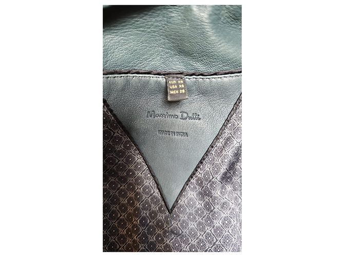 Massimo Dutti Women's Teal Leather Embroidered Biker Jacket Dark green - view 2