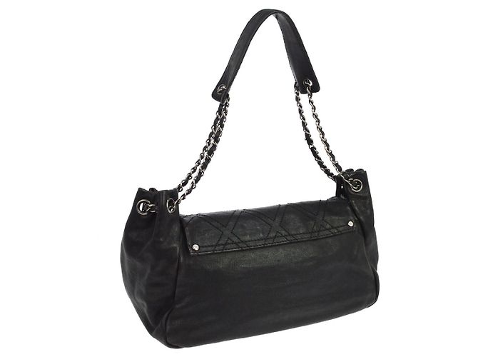 Chanel Diamond Stitch Accordion Flap Quilted Calfskin Large Negro - vista 2