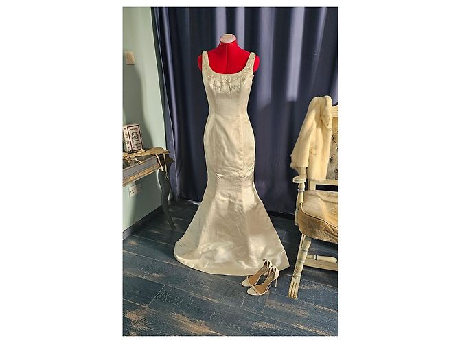Autre Marque Helen Marina Elfenbeinfarbenes Seiden-Duchess-Kleid Weiß - Ansicht 10