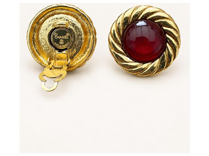 Chanel Clip-On Ohrringe roter Cabochon vergoldet Golden Bordeaux - Ansicht 2