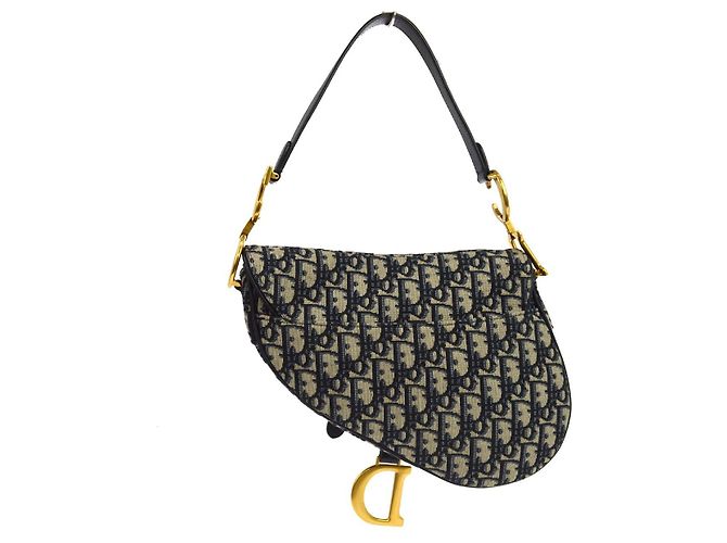 Borsa a mano Saddle Christian Dior con tracolla in tela Oblique Medium Blu navy - vista 2