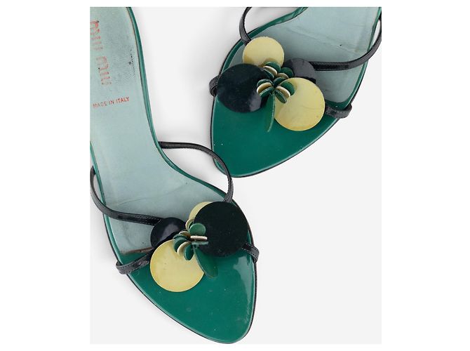 Mules Sandali Miu Miu SS03 Foresta con paillettes e tacco kitten Verde - vista 2