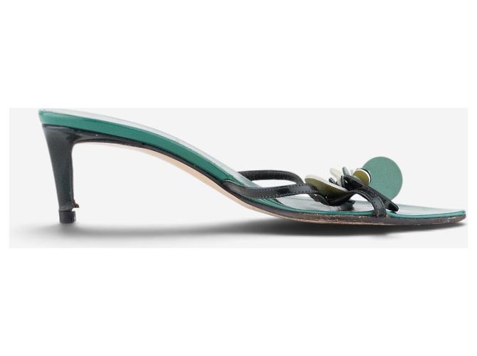 Mules Sandali Miu Miu SS03 Foresta con paillettes e tacco kitten Verde - vista 5