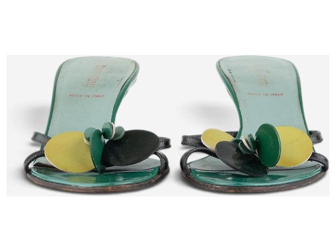 Mules Sandali Miu Miu SS03 Foresta con paillettes e tacco kitten Verde - vista 6