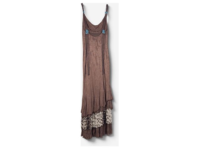 Abito maxi a balze stampa leopardata e floreale Roberto Cavalli anni 2000 Marrone - vista 2