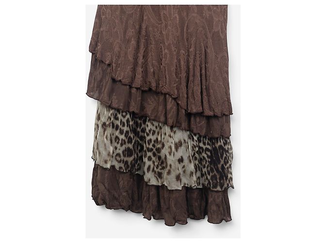 Abito maxi a balze stampa leopardata e floreale Roberto Cavalli anni 2000 Marrone - vista 5