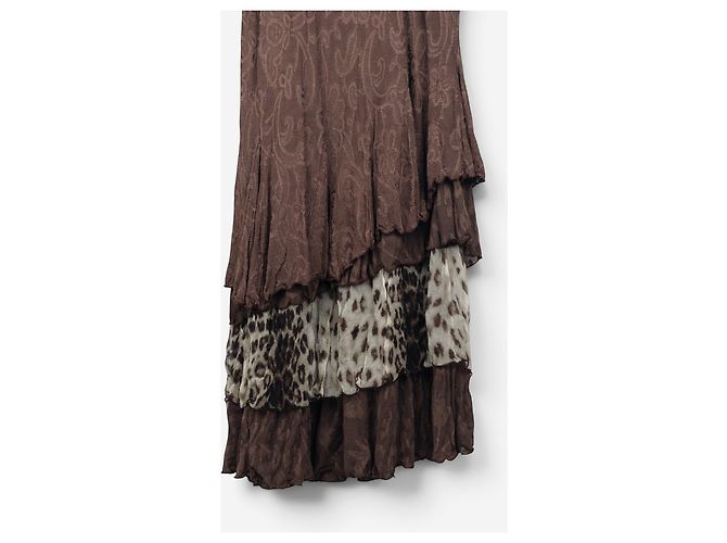 Abito maxi a balze stampa leopardata e floreale Roberto Cavalli anni 2000 Marrone - vista 6