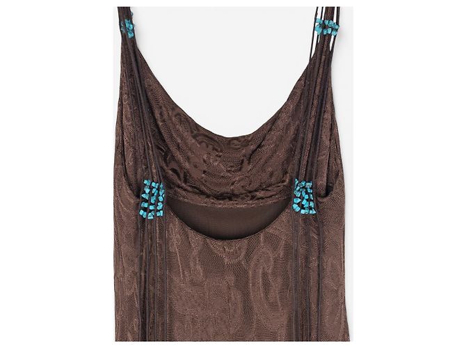 Abito maxi a balze stampa leopardata e floreale Roberto Cavalli anni 2000 Marrone - vista 7