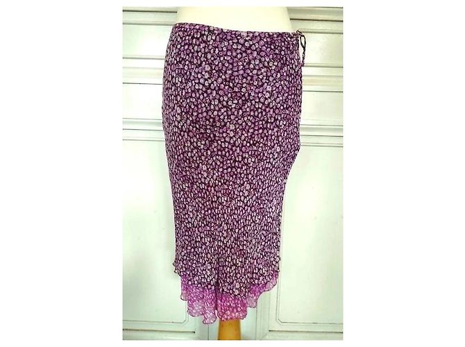 Rene Derhy Gonna Midi in Crepe Liberty Rosa Bianco Porpora - vista 10