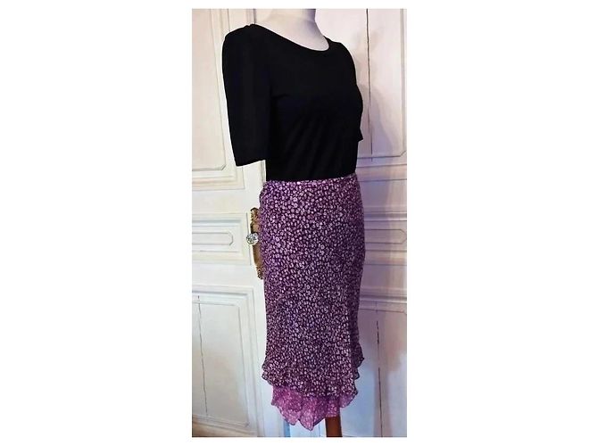 Rene Derhy Gonna Midi in Crepe Liberty Rosa Bianco Porpora - vista 14