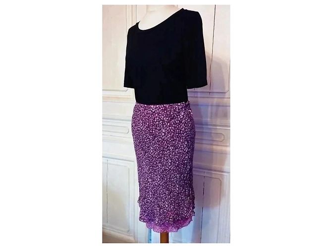 Rene Derhy Gonna Midi in Crepe Liberty Rosa Bianco Porpora - vista 16