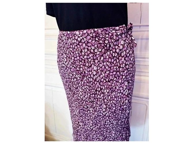 Rene Derhy Gonna Midi in Crepe Liberty Rosa Bianco Porpora - vista 7
