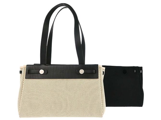 Hermès Herbag Cabas Toile and Leather PM Beige - vista 2