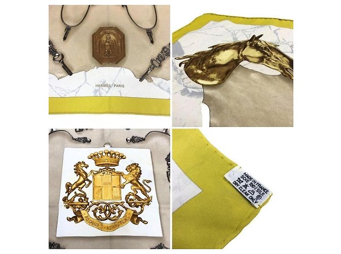 Hermès HERMES Pañuelo Carre 70 - Parures Equestres Blanco Beige Dorado - vista 2