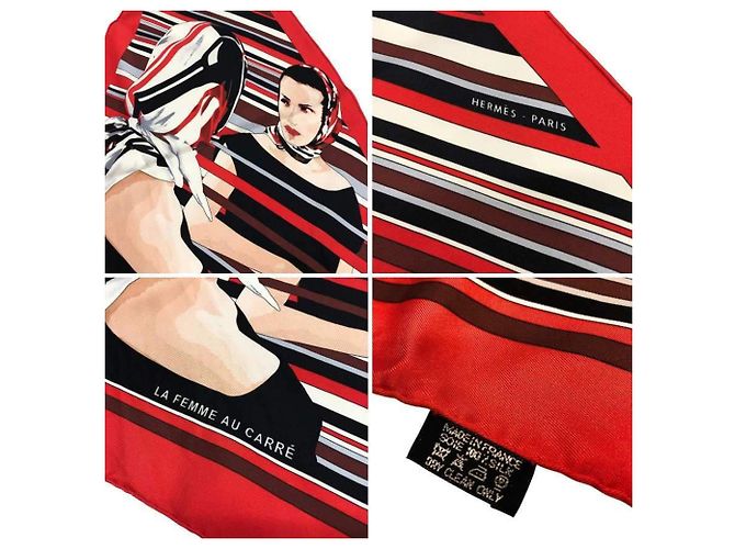 Hermès Pañuelo de seda triangular Hermes Pointu Roja - vista 2