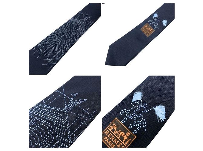 Hermès Gravata de seda Navy Hermes Azul marinho - vista 3
