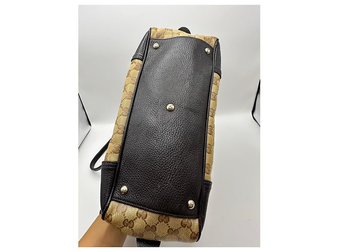 Gucci Bolso Bowling Monogram Princy Castaño Beige - vista 9
