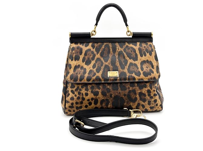 Dolce & Gabbana Miss Sicily Leopard Print Leather Medium Marrone - vista 2
