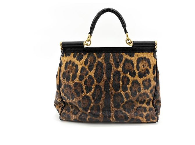 Dolce & Gabbana Miss Sicily Leopard Print Leather Medium Marrone - vista 3