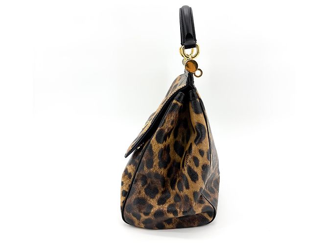 Dolce & Gabbana Miss Sicily Leopard Print Leather Medium Marrone - vista 4