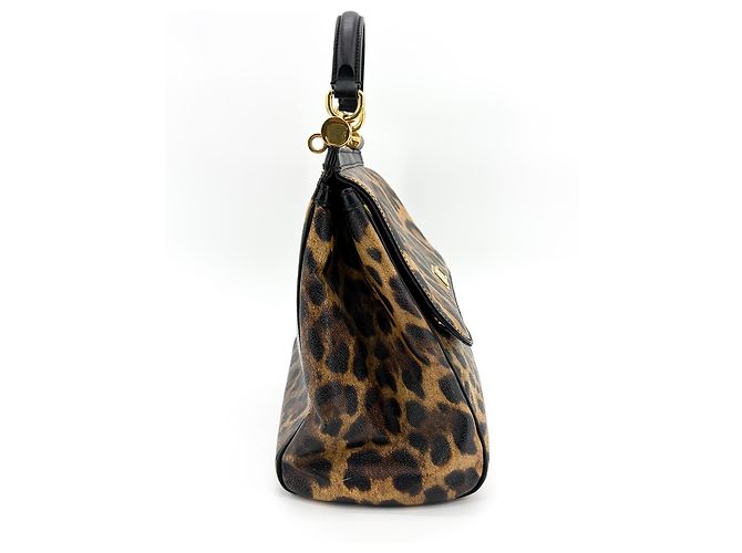 Dolce & Gabbana Miss Sicily Leopard Print Leather Medium Marrone - vista 5