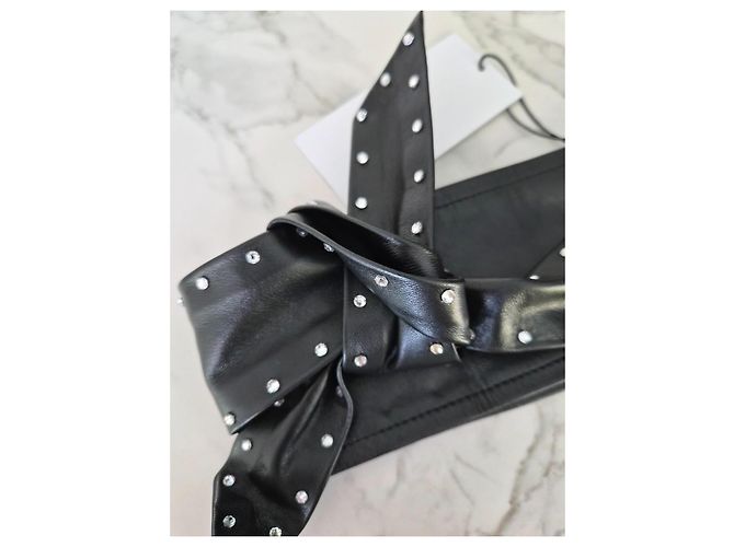 Iro Studded black leather obi belt - view 2