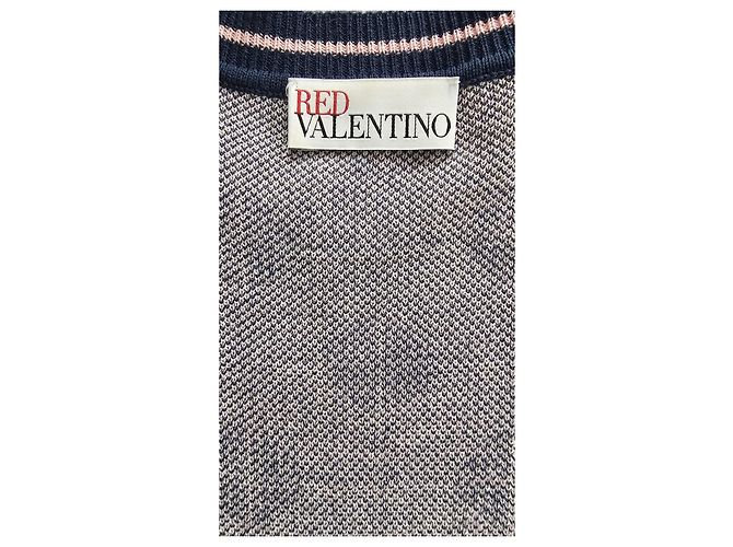 Vestido de malha Red Valentino azul marinho e rosa com bolinhas e xadrez e detalhe de laço - vista 5