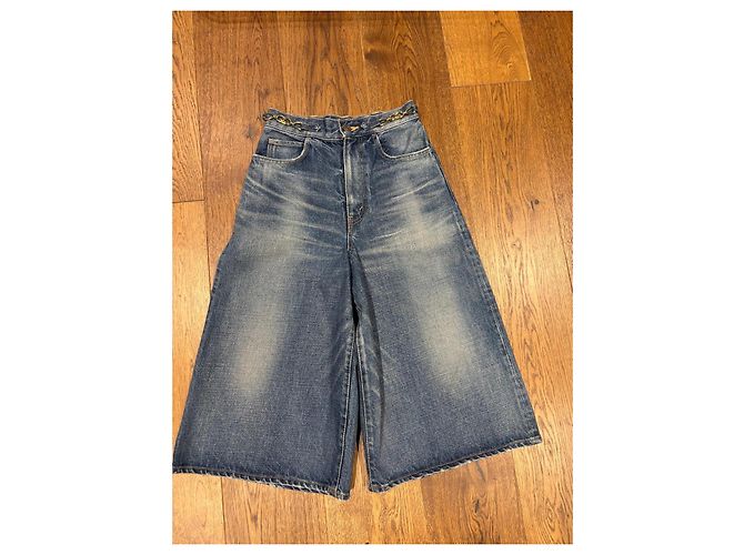 Céline Celine Culottes de denim wide leg con detalle de cadena Azul - vista 10