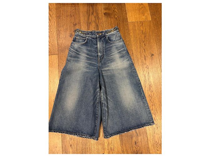 Céline Celine Culottes de denim wide leg con detalle de cadena Azul - vista 2