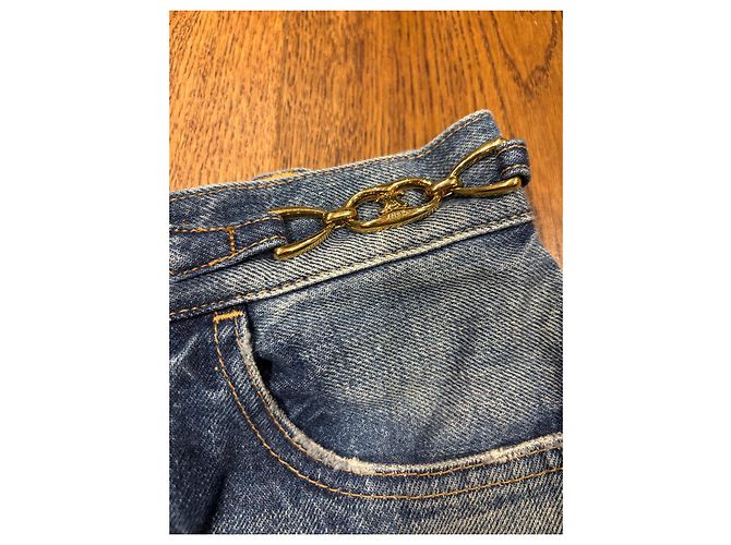 Céline Celine Culottes de denim wide leg con detalle de cadena Azul - vista 4