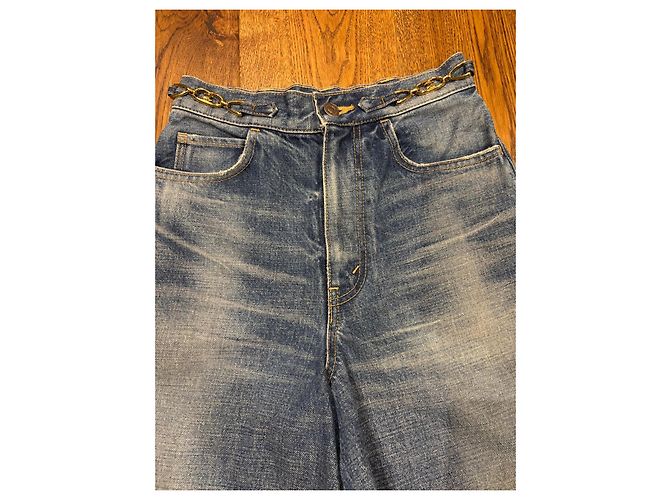 Céline Celine Culottes de denim wide leg con detalle de cadena Azul - vista 9