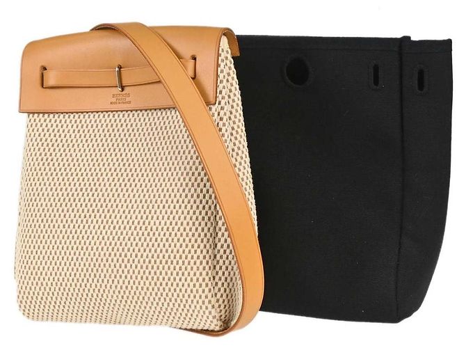Hermès Herbag Toile and Leather TPM Bege - vista 2