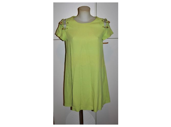 Versace Versus Abito Corto Verde Lime con Spille Dorate - vista 2