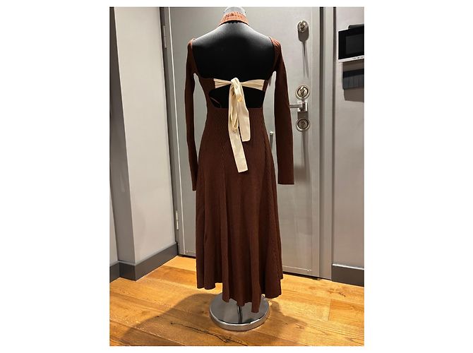 Céline Celine Vestido Midi de Punto Acanalado Marrón Castaño - vista 2