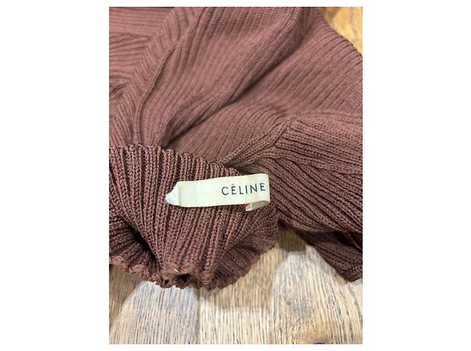 Céline Celine Vestido Midi de Punto Acanalado Marrón Castaño - vista 3