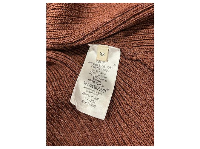 Céline Celine Vestido Midi de Punto Acanalado Marrón Castaño - vista 4
