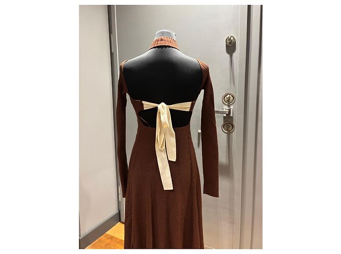 Céline Celine Vestido Midi de Punto Acanalado Marrón Castaño - vista 6