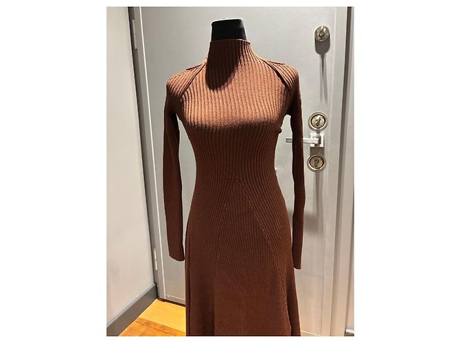 Céline Celine Vestido Midi de Punto Acanalado Marrón Castaño - vista 7