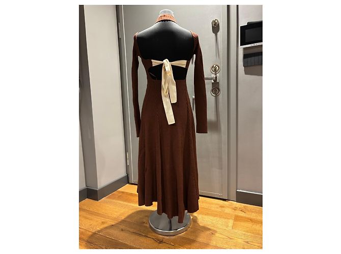 Céline Celine Vestido Midi de Punto Acanalado Marrón Castaño - vista 8