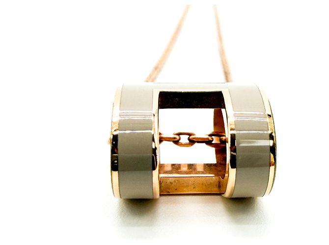 Hermès Collana Pendente Pop H Metallo e Smalto Standard Beige - vista 4