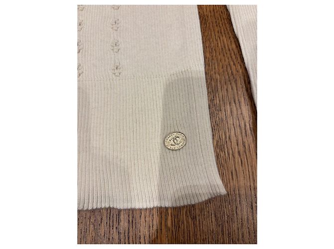 Chanel Top de malha cashmere creme com renda Cru - vista 7