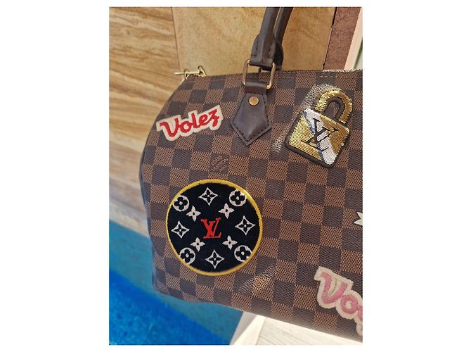 Louis Vuitton Speedy 30 Damier Ebène con patch personalizzati Marrone Multicolore Monogramma - vista 10
