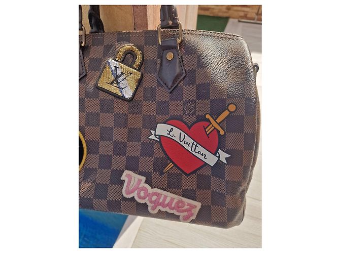 Louis Vuitton Speedy 30 Damier Ebène con patch personalizzati Marrone Multicolore Monogramma - vista 11