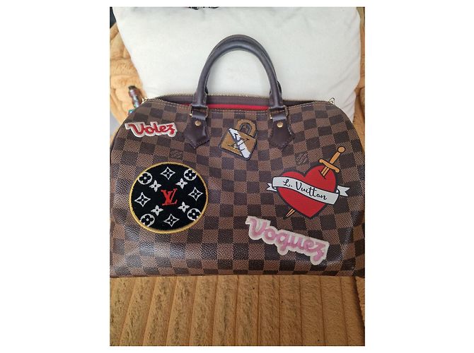 Louis Vuitton Speedy 30 Damier Ebène con parches personalizados - vista 15