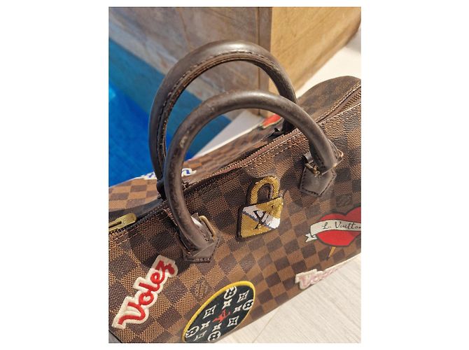 Louis Vuitton Speedy 30 Damier Ebène con patch personalizzati Marrone Multicolore Monogramma - vista 3