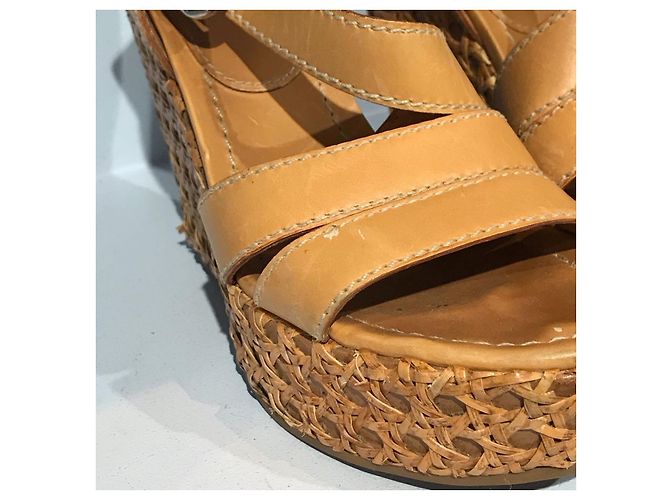 Prada Camel Leather Wedge Sandals Size 36 - view 3